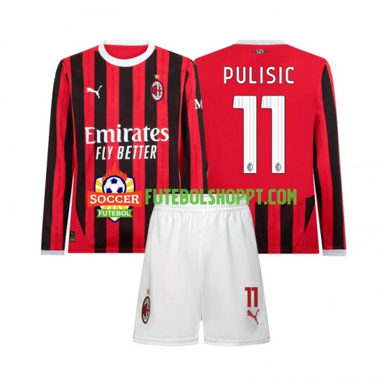 Camisola Júnior AC Milan Christian Pulisic 11 Principais Equipamento 2024-2025 Manga Comprida