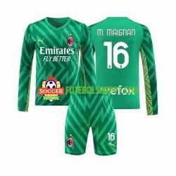 Camisola Júnior AC Milan Mike Maignan 16 Guarda-redes Principais Equipamento 2023-2024 Manga Comprida