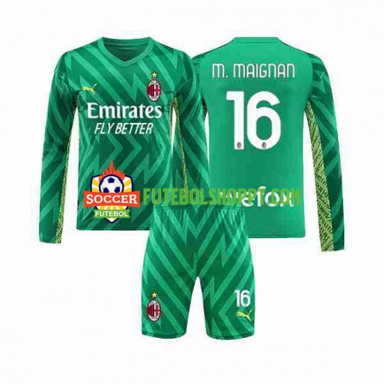 Camisola Júnior AC Milan Mike Maignan 16 Guarda-redes Principais Equipamento 2023-2024 Manga Comprida