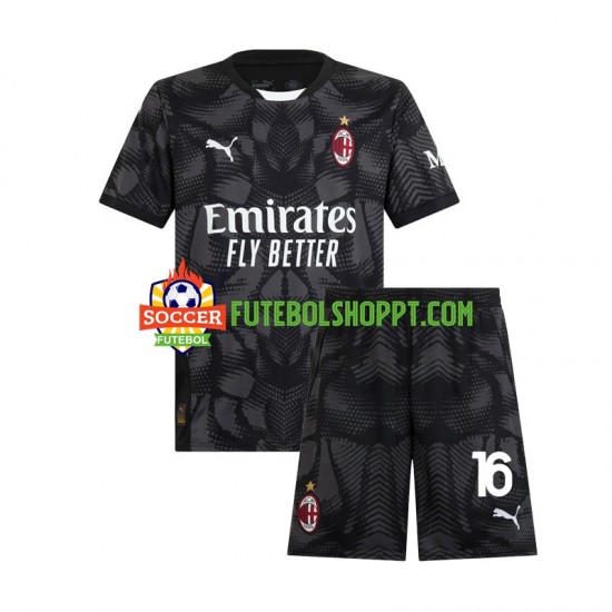 Camisola Júnior AC Milan Mike Maignan 16 Guarda-redes Principais Equipamento 2024-2025 Manga Curta