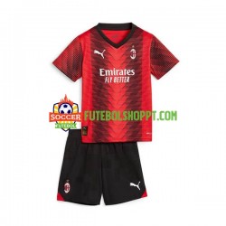Camisola Júnior AC Milan Principais Equipamento 2023-2024 Manga Curta