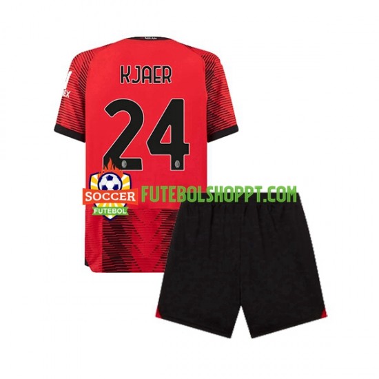Camisola Júnior AC Milan Simon Kjaer 24 Principais Equipamento 2023-2024 Manga Curta