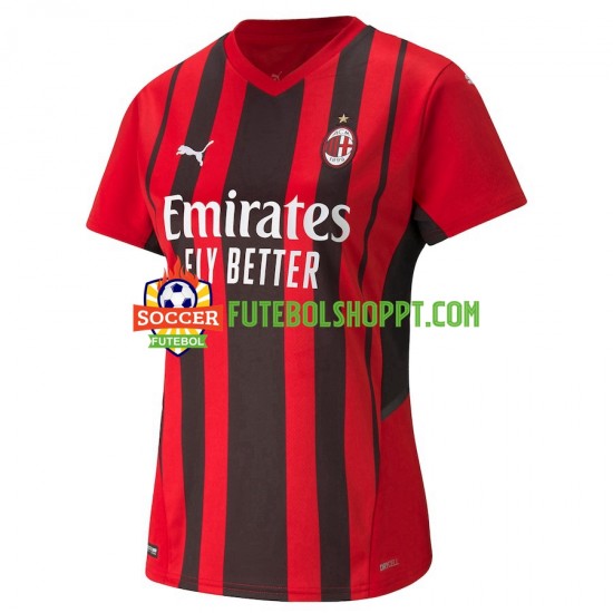 Camisola Mulher AC Milan Principais Equipamento 2021-2022 Manga Curta