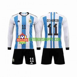 Camisola Júnior Argentina 3 Stars Di Maria 11 Principais Equipamento Copa do Mundo 2022 Manga Comprida