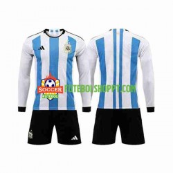 Camisola Júnior Argentina 3 Stars Principais Equipamento Copa do Mundo 2022 Manga Comprida