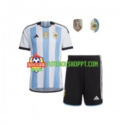 Camisola Júnior Argentina 3 Stars Principais Equipamento Copa do Mundo 2022 Manga Curta