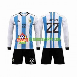 Camisola Júnior Argentina 3 Stars Lautaro Martinez 22 Principais Equipamento Copa do Mundo 2022 Manga Comprida