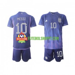 Camisola Júnior Argentina Lionel Messi 10 Alternativa Equipamento Mundial 2022 Manga Curta
