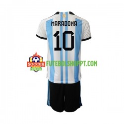 Camisola Júnior Argentina Maradona 10 Principais Equipamento Copa do Mundo 2022 Manga Curta