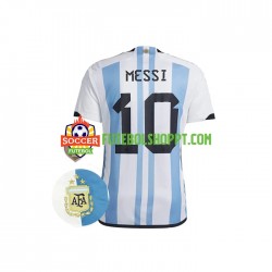 Camisola Homem Argentina Messi 10 3 Stars Principais Equipamento Copa do Mundo 2022 Manga Curta