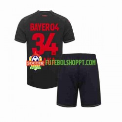 Camisola Júnior Bayer 04 Leverkusen Granit Xhaka 34 Principais Equipamento 2023-2024 Manga Curta