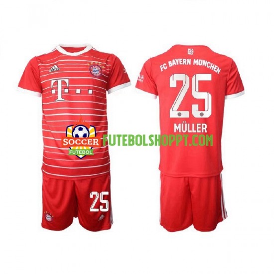 Camisola Júnior Bayern de Munique Muller 25 Principais Equipamento 2022-2023 Manga Curta