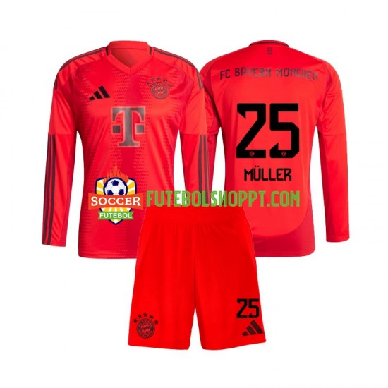 Camisola Júnior Bayern de Munique Thomas Muller 25 Principais Equipamento 2024-2025 Manga Comprida