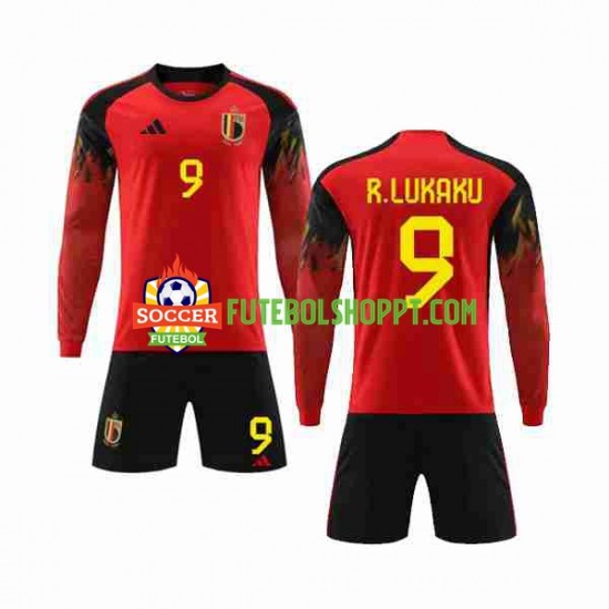 Camisola Júnior Bélgica R.LUKAKU 9 Principais Equipamento Copa do Mundo 2022 Manga Comprida