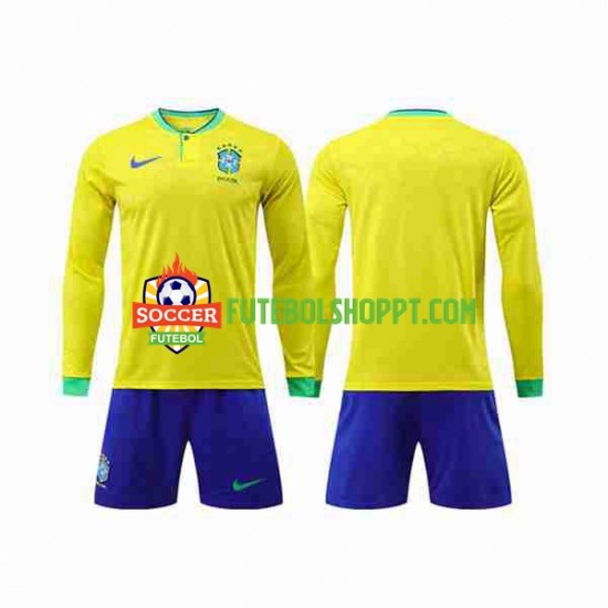 Camisola Júnior Brasil Principais Equipamento Copa do Mundo 2022 Manga Comprida