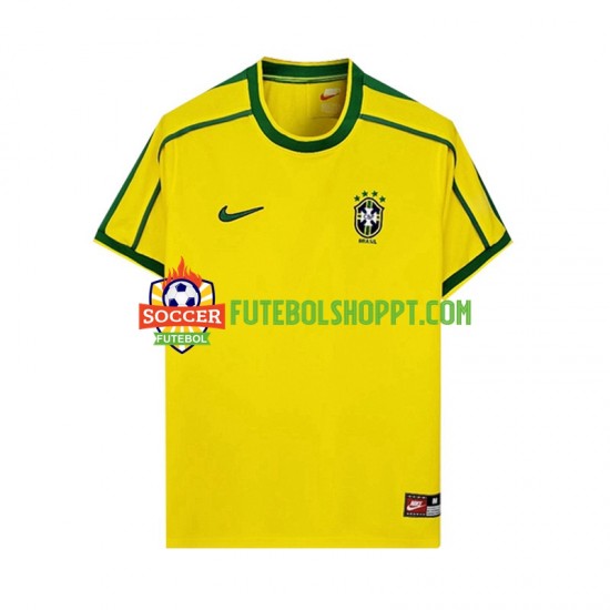 Camisola Homem Brasil Retro Principais Equipamento 1998 Manga Curta
