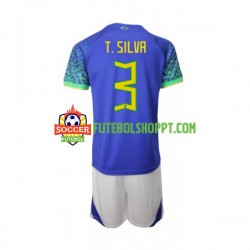 Camisola Júnior Brasil Thiago Silva 3 Alternativa Equipamento Mundial 2022 Manga Curta