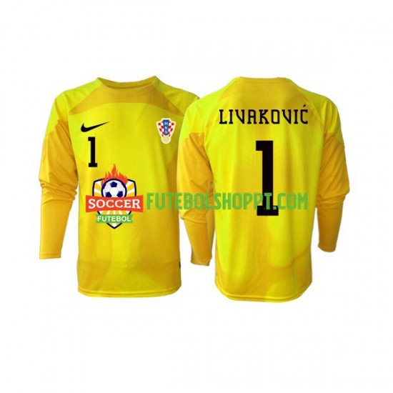 Camisola Homem Croácia Dominik Livakovic 1 Guarda-redes Principais Equipamento Copa do Mundo 2022 Manga Comprida