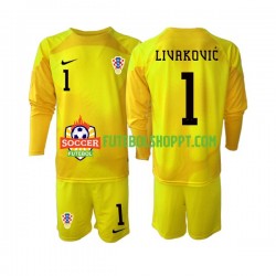 Camisola Júnior Croácia Dominik Livakovic 1 Guarda-redes Principais Equipamento Copa do Mundo 2022 Manga Comprida
