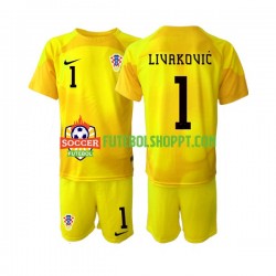 Camisola Júnior Croácia Dominik Livakovic 1 Guarda-redes Principais Equipamento Copa do Mundo 2022 Manga Curta