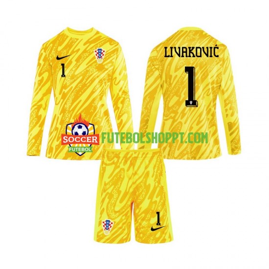 Camisola Júnior Croácia DOMINIK LIVAKOVIC 1 Guarda-redes Principais Equipamento Euro 2024 Manga Comprida