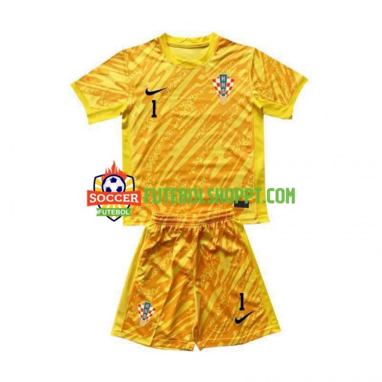 Camisola Júnior Croácia DOMINIK LIVAKOVIC 1 Guarda-redes Principais Equipamento Euro 2024 Manga Curta