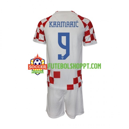 Camisola Júnior Croácia Kramaric 9 Principais Equipamento Mundial 2022 Manga Curta