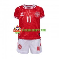 Camisola Júnior Dinamarca Eriksen 10 Principais Equipamento Euro 2024 Manga Curta
