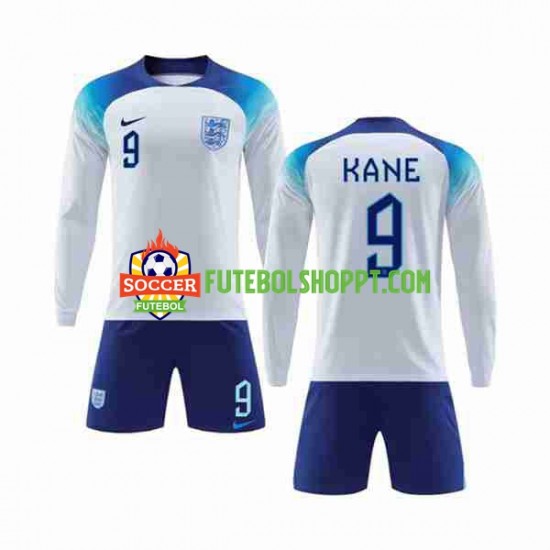 Camisola Júnior Inglaterra Kane 9 Principais Equipamento Copa do Mundo 2022 Manga Comprida