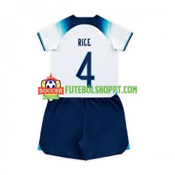 Camisola Júnior Inglaterra Rice 4 Principais Equipamento Mundial 2022 Manga Curta