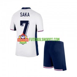 Camisola Júnior Inglaterra SAKA 7 Principais Equipamento Euro 2024 Manga Curta