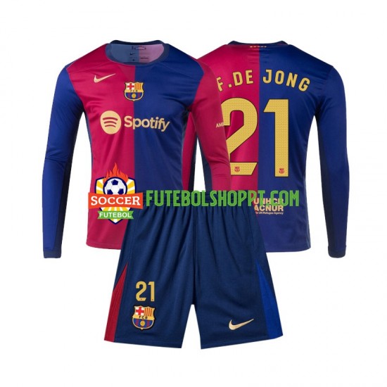 Camisola Júnior FC Barcelona Frenkie de Jong 21 Principais Equipamento 2024-2025 Manga Comprida