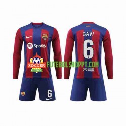 Camisola Júnior FC Barcelona GAVI 6 Principais Equipamento 2023-2024 Manga Comprida