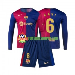 Camisola Júnior FC Barcelona Gavi 6 Principais Equipamento 2024-2025 Manga Comprida