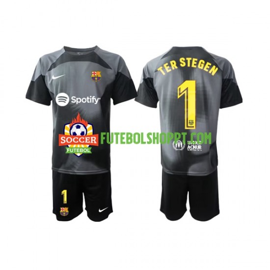 Camisola Júnior FC Barcelona Ter Stegen 1 Guarda-redes Alternativa Equipamento 2022-2023 Manga Curta
