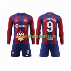 Camisola Júnior FC Barcelona LEWANDOWSKI 9 Principais Equipamento 2023-2024 Manga Comprida