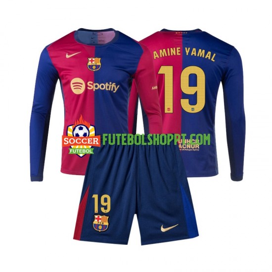 Camisola Júnior FC Barcelona Lamine Yamal 19 Principais Equipamento 2024-2025 Manga Comprida