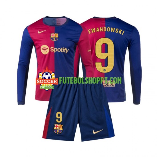Camisola Júnior FC Barcelona Lewandowski 9 Principais Equipamento 2024-2025 Manga Comprida