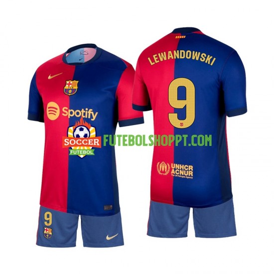 Camisola Júnior FC Barcelona Lewandowski 9 Principais Equipamento 2024-2025 Manga Curta