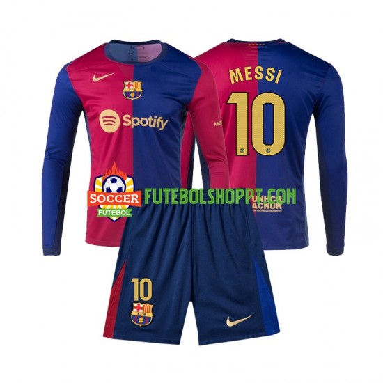 Camisola Júnior FC Barcelona Lionel Messi 10 Principais Equipamento 2024-2025 Manga Comprida