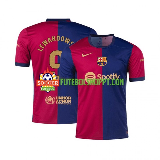 Camisola Homem FC Barcelona Robert Lewandowski 9 Principais Equipamento 2024-2025 Manga Curta