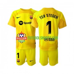 Camisola Júnior FC Barcelona Ter Stegen 1 Guarda-redes Quarto Equipamento 2022-2023 Manga Curta
