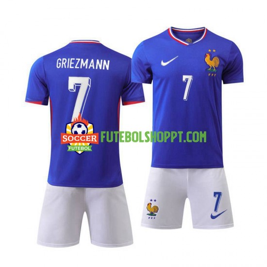 Camisola Júnior França Antoine Griezmann 7 Principais Equipamento Euro 2024 Manga Curta
