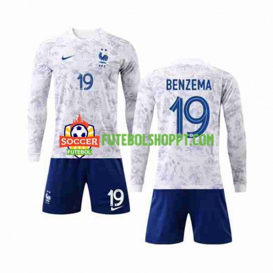 Camisola Júnior França Benzema 19 Alternativa Equipamento Copa do Mundo 2022 Manga Comprida