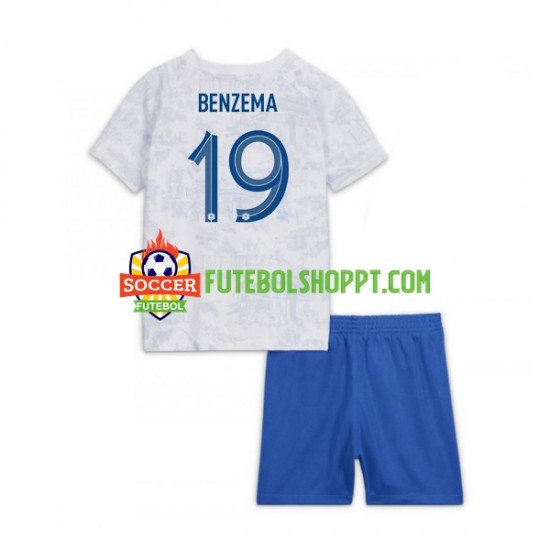 Camisola Júnior França Benzema 19 Alternativa Equipamento Mundial 2022 Manga Curta