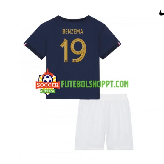 Camisola Júnior França Benzema 19 Principais Equipamento Mundial 2022 Manga Curta
