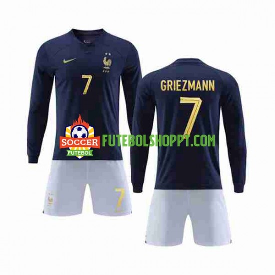 Camisola Júnior França Griezmann 7 Principais Equipamento Copa do Mundo 2022 Manga Comprida