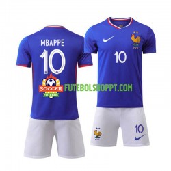 Camisola Júnior França Mbappé 10 Principais Equipamento Euro 2024 Manga Curta