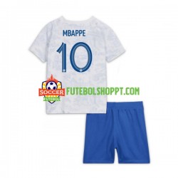 Camisola Júnior França Mbappé 10 Alternativa Equipamento Mundial 2022 Manga Curta