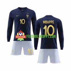 Camisola Júnior França Mbappé 10 Principais Equipamento Copa do Mundo 2022 Manga Comprida